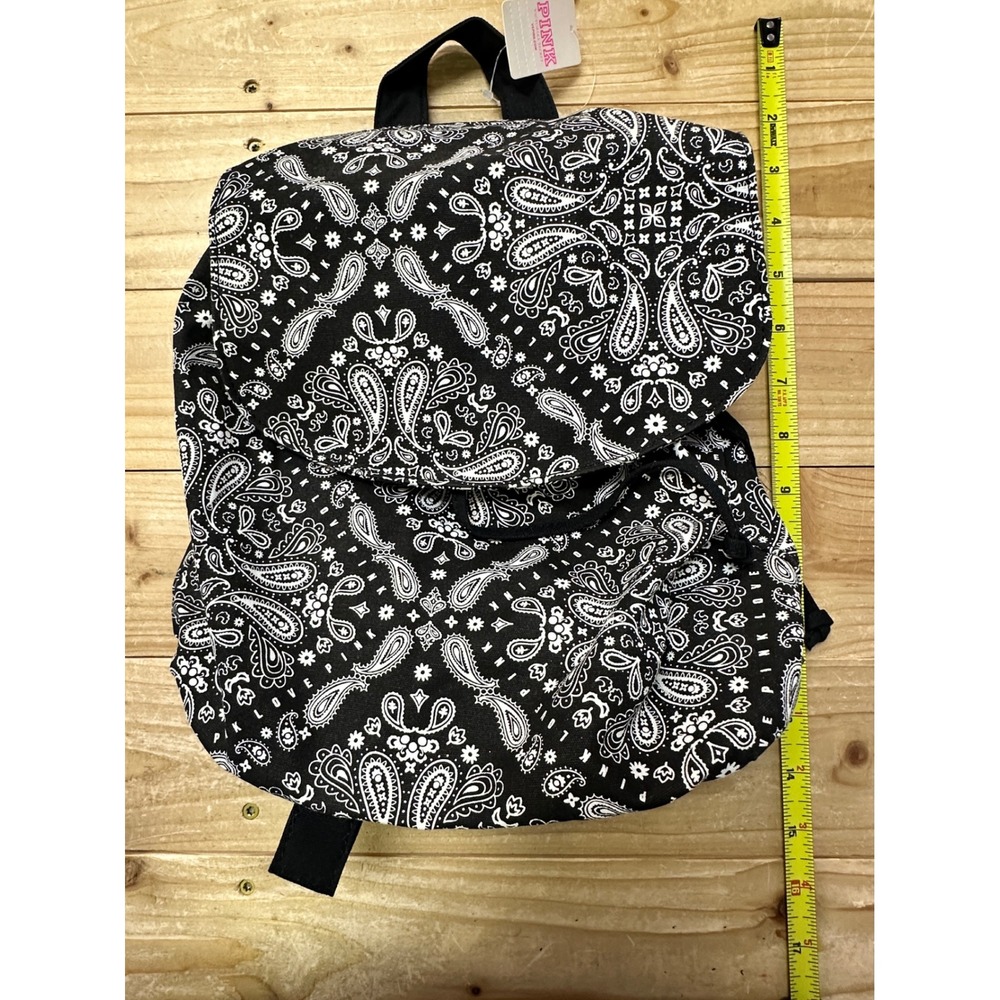 PINK Victoria's Secret Backpack Black White‎ Paisley Print Small Mini School Bag